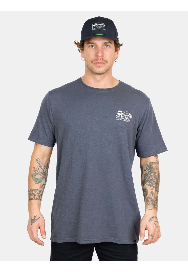 Polera MC Surfing Since  Gris Hombre Maui And Sons-0