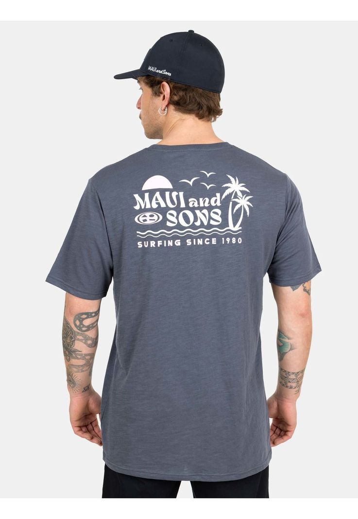 Polera MC Surfing Since  Gris Hombre Maui And Sons-1
