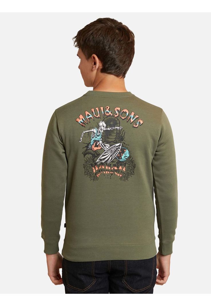 Poleron Skull Surfing On The Waves Cr Verde Infantil Maui And Sons-1
