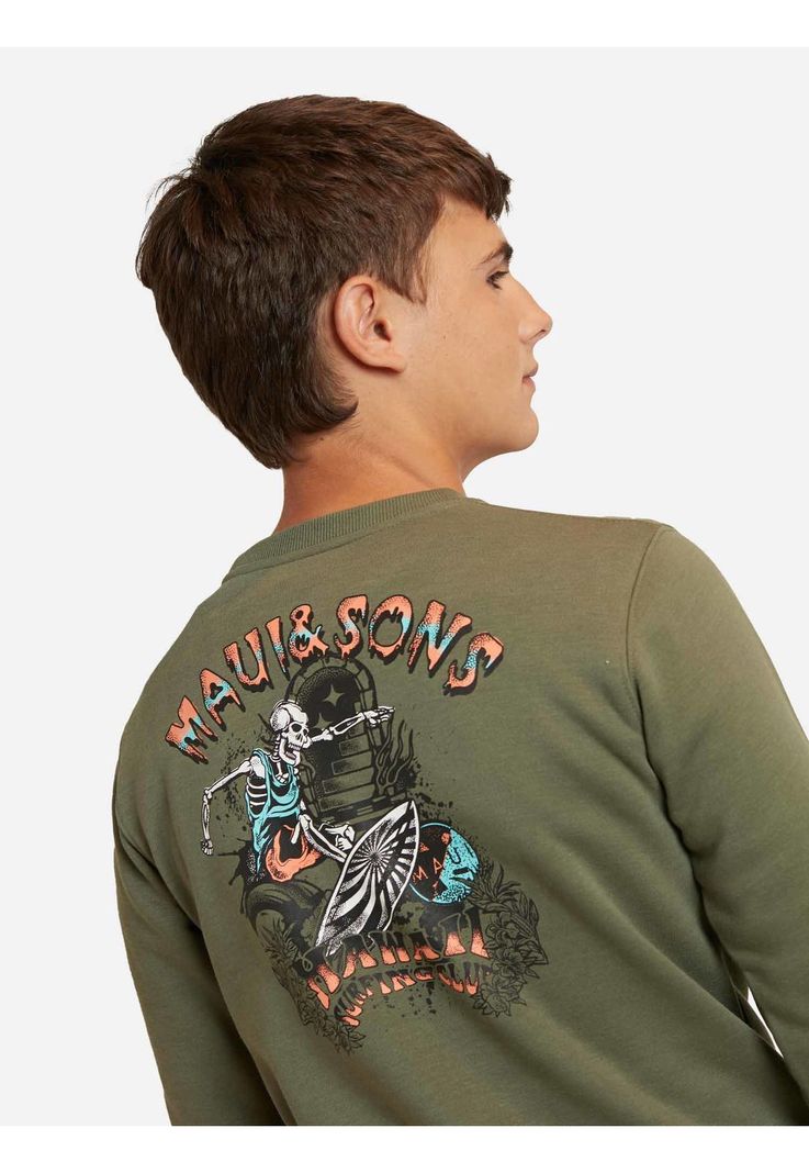 Poleron Skull Surfing On The Waves Cr Verde Infantil Maui And Sons-2