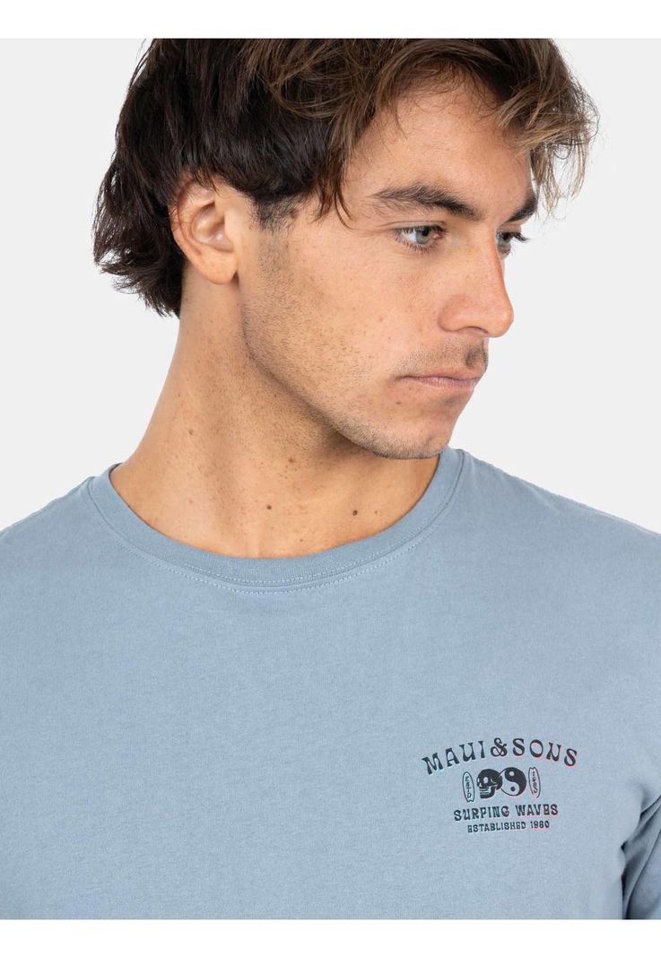 Polera MC Surfing Waves Tees Gris Hombre Maui And Sons-2