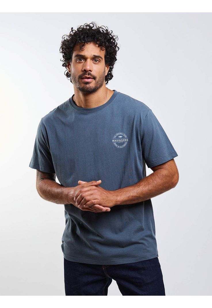 Polera MC Made Riders Azul Hombre Maui And Sons Gris S