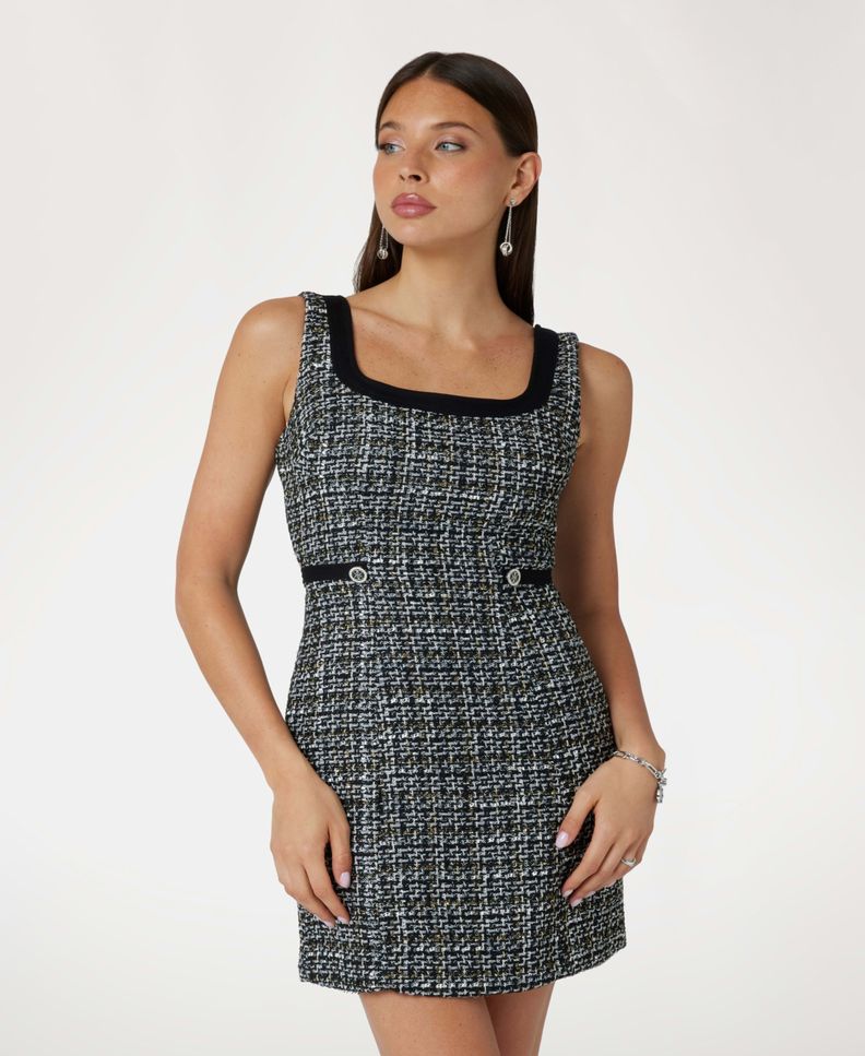 Vestido Guess Mujer Yvonne Mix Denim Tweed Dress Negro-0