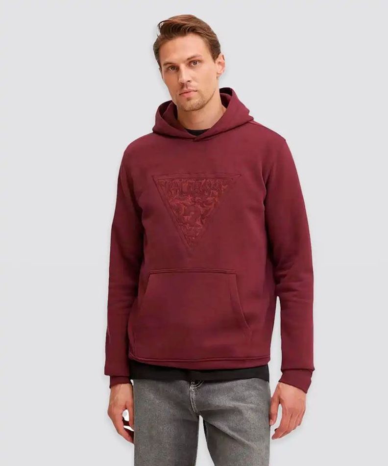 Poleron Guess Hombre Embroidered Triangle Hoodie Sweatshirt Rojo-0