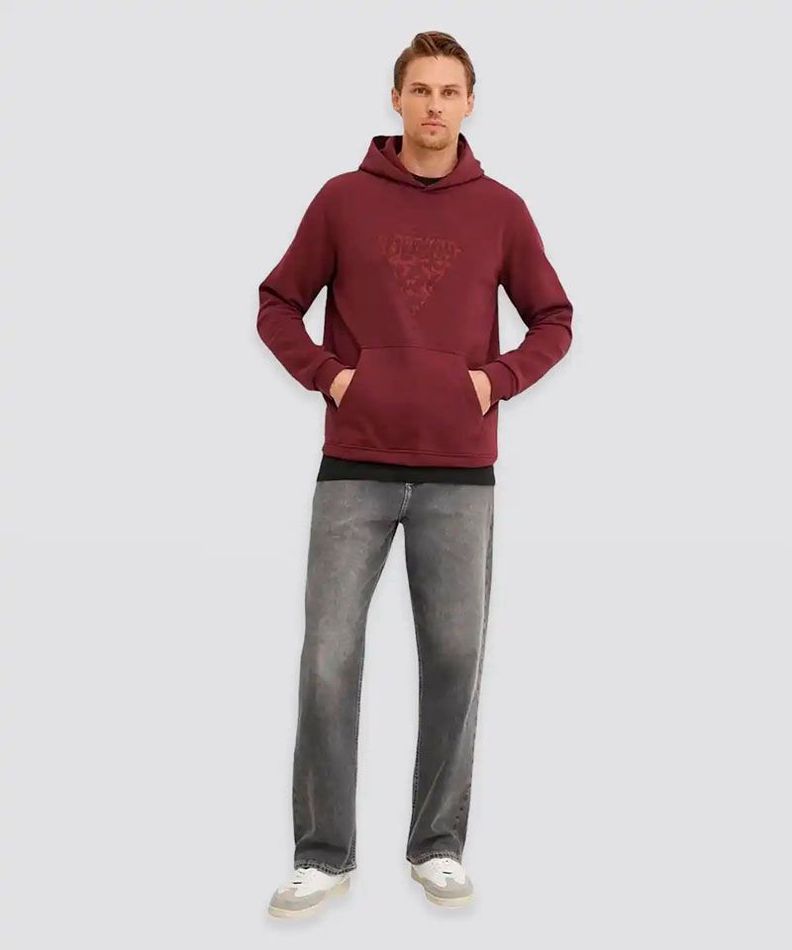 Poleron Guess Hombre Embroidered Triangle Hoodie Sweatshirt Rojo-3