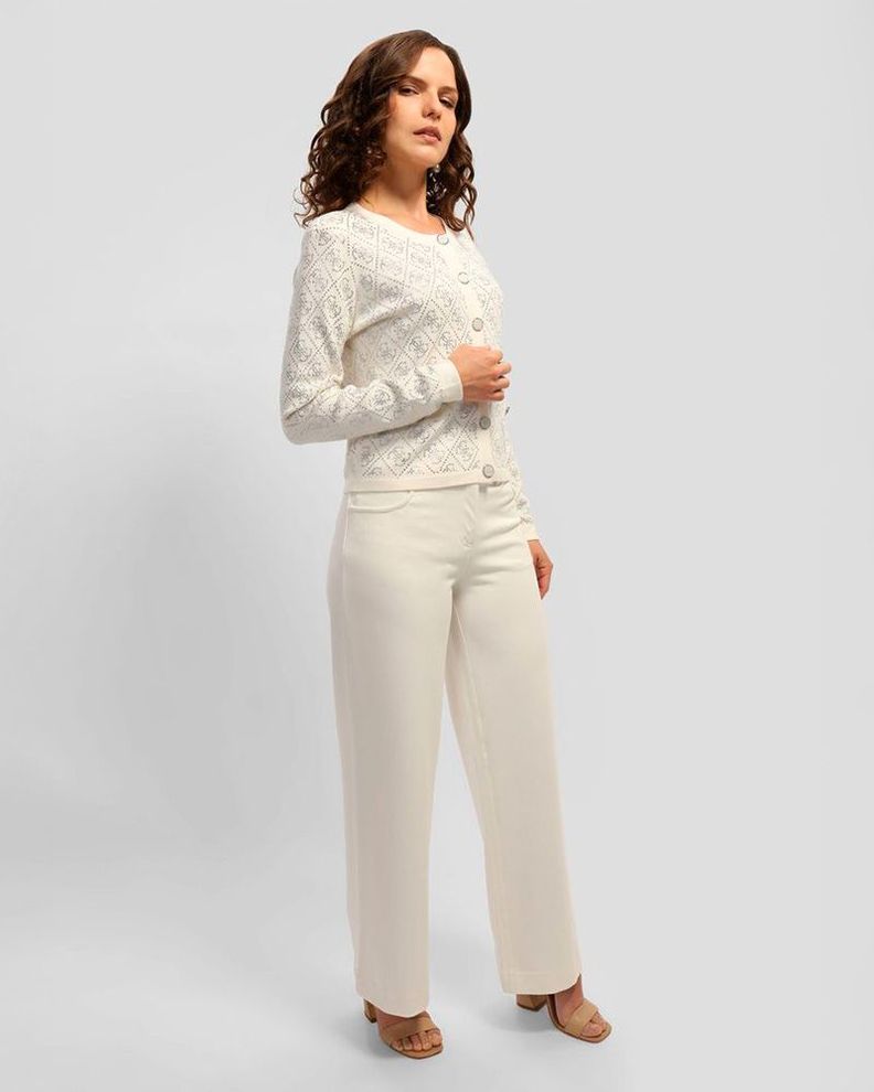 Pantalon Guess Mujer Sexy Palazzo Ponte Pant Blanco-1