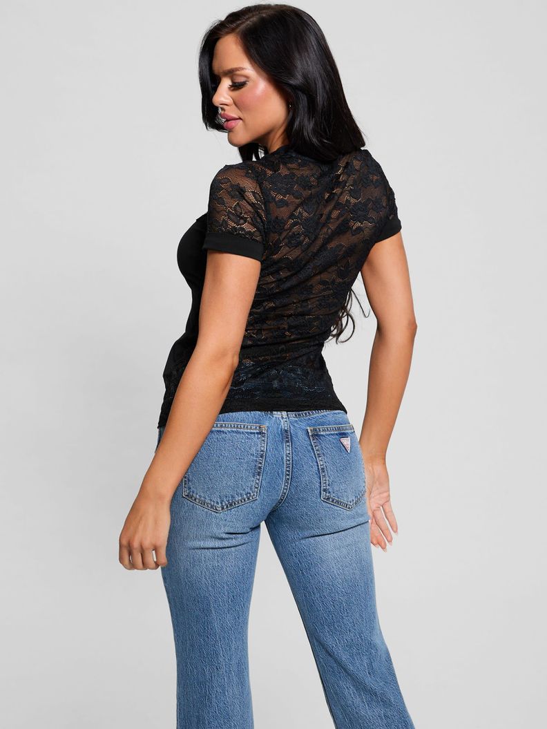 Polera Guess Mujer Ss Cn Lace Tee Negro-4