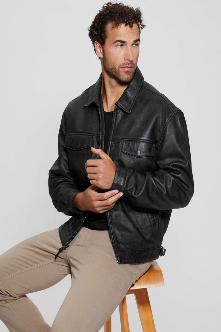 Chaqueta Guess Hombre Distressed Leather Zip Jkt Surtido-0