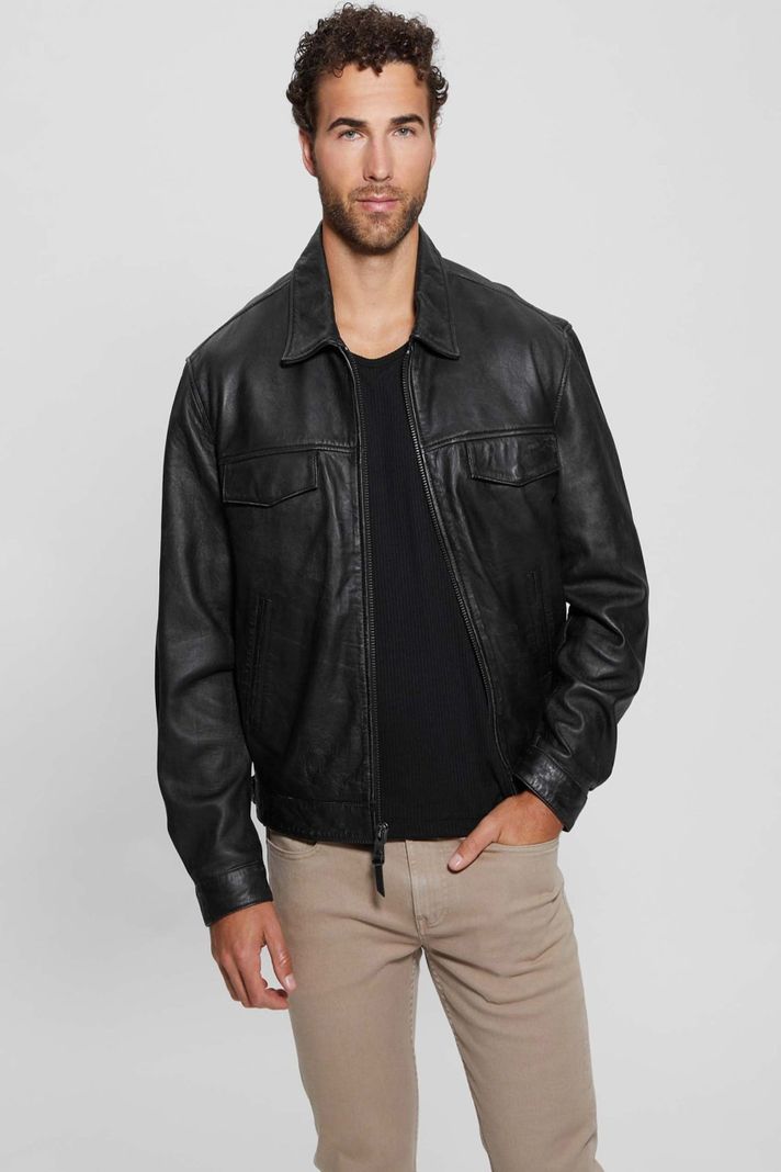 Chaqueta Guess Hombre Distressed Leather Zip Jkt Surtido-4