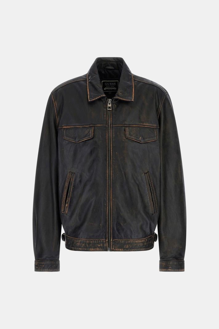 Chaqueta Guess Hombre Distressed Leather Zip Jkt Surtido-9