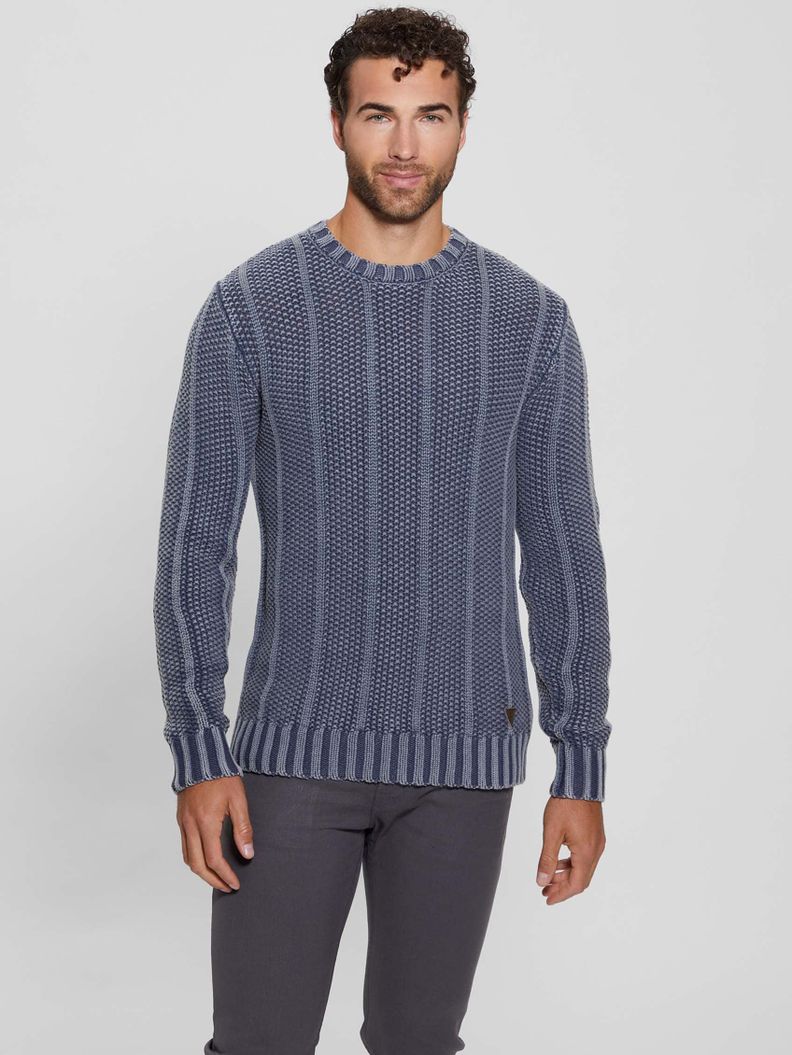 Sweater Guess Hombre Eli Cn Treated Stitched Swtr Gris-0