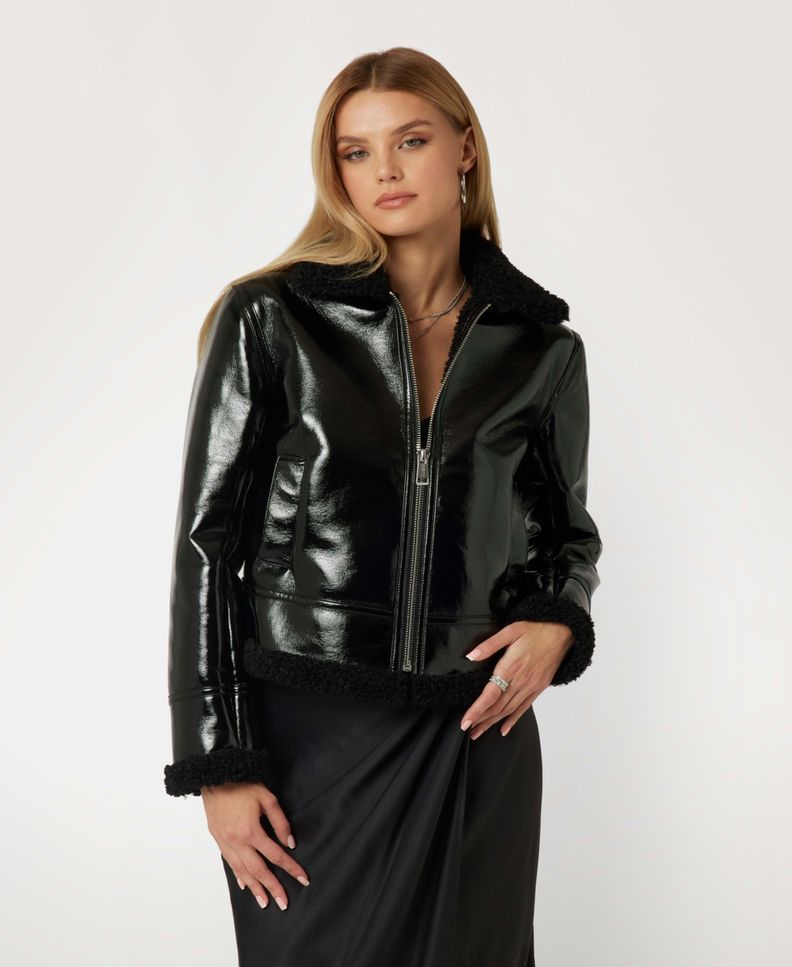 Chaqueta Guess Mujer Ls Andrea Faux Shearling Jkt Negro-0