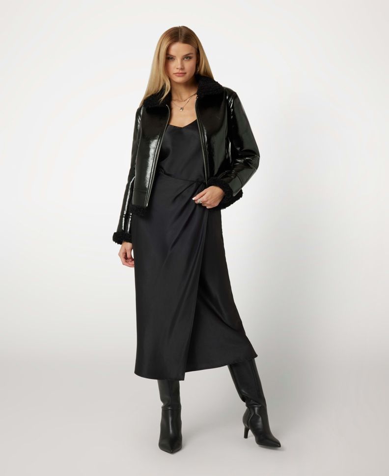 Chaqueta Guess Mujer Ls Andrea Faux Shearling Jkt Negro-1