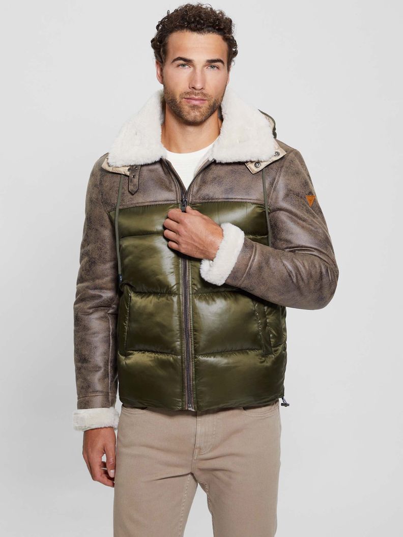 Chaqueta Guess Hombre Hybrid Puffa Jacket Café-5