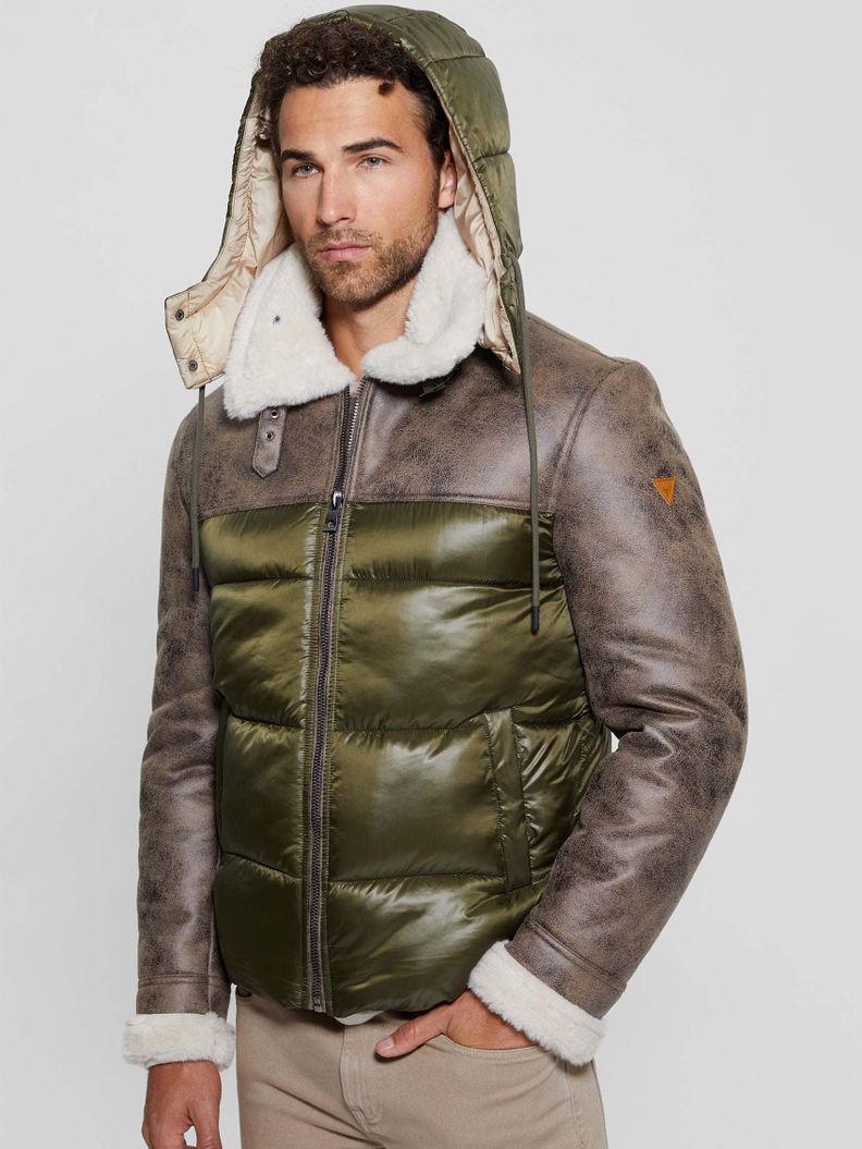 Chaqueta Guess Hombre Hybrid Puffa Jacket Café-6