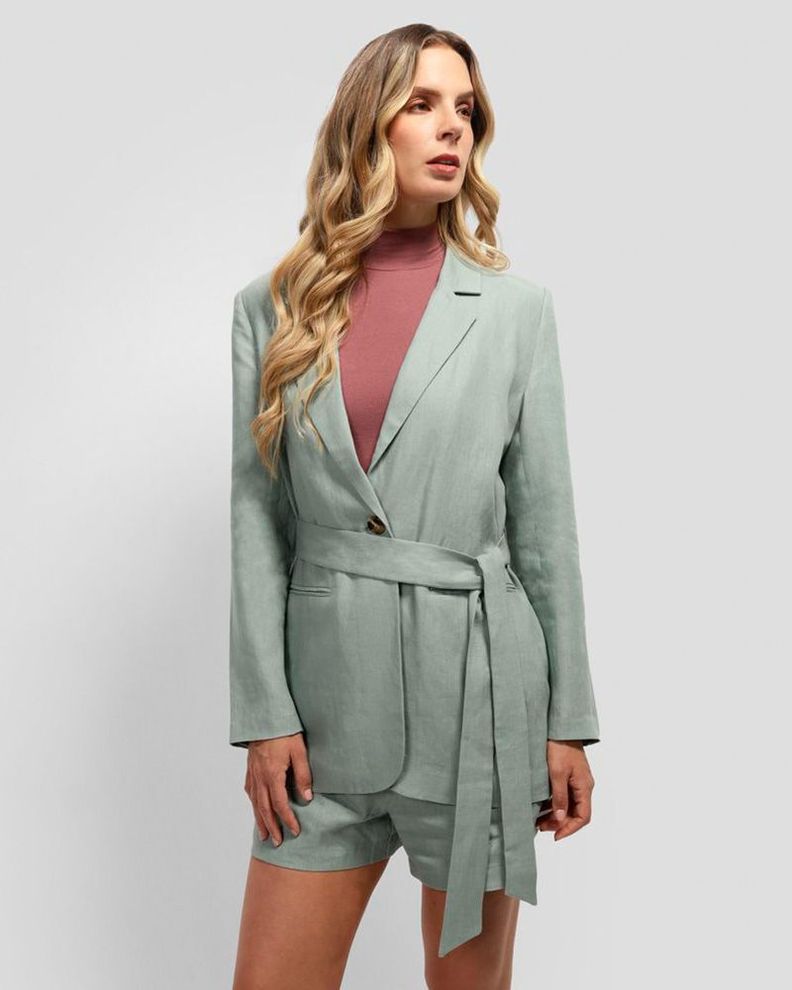 Chaqueta Guess Mujer Joni Linen Blazer Verde-0