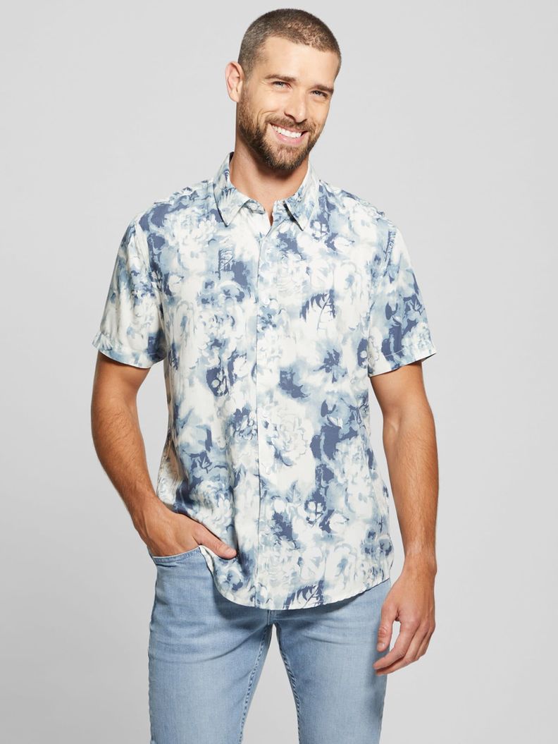 Camisa Guess Hombre Ss Wayco Sateen Floral Shirt Celeste-0