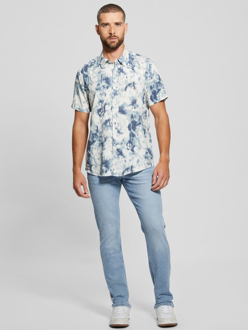 Camisa Guess Hombre Ss Wayco Sateen Floral Shirt Celeste-1