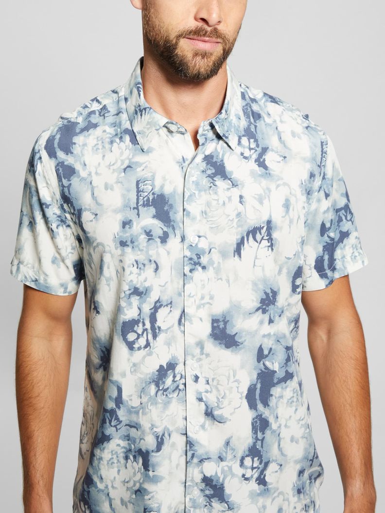 Camisa Guess Hombre Ss Wayco Sateen Floral Shirt Celeste-2