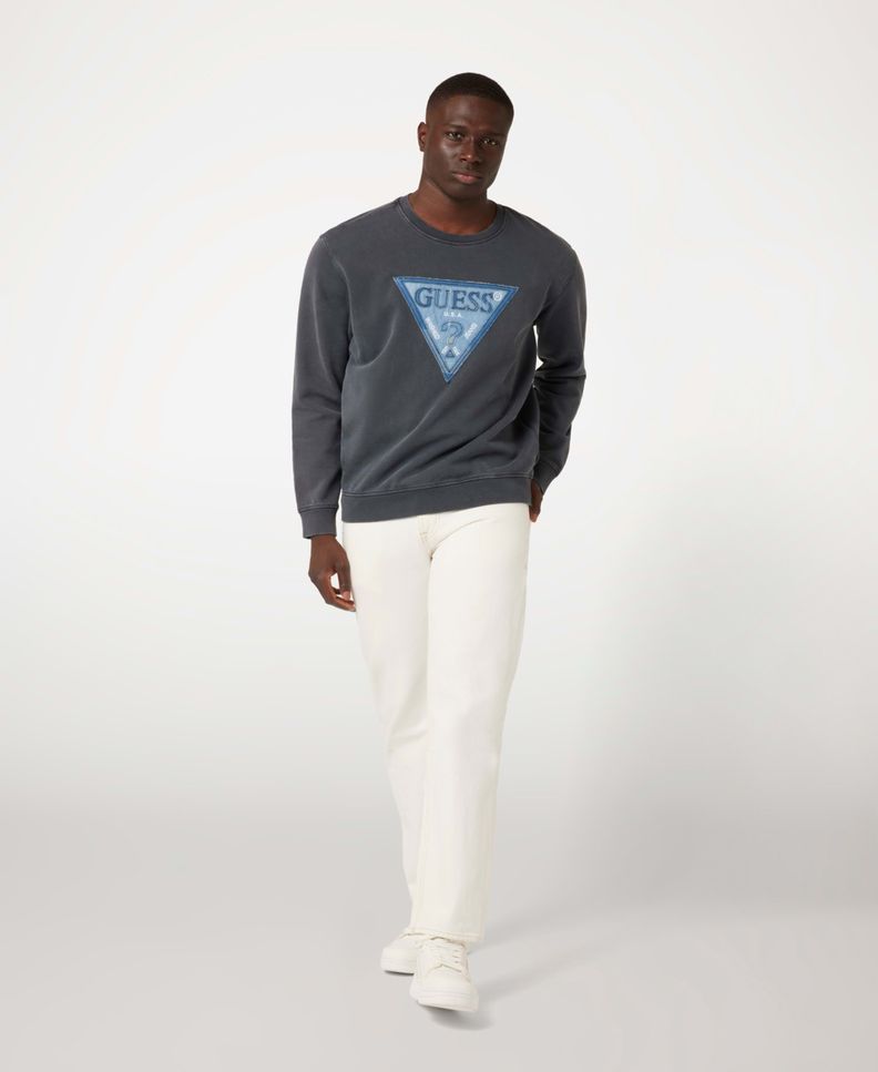 Poleron Guess Hombre Triangle Patch Cn Sweatshirt Gris-1