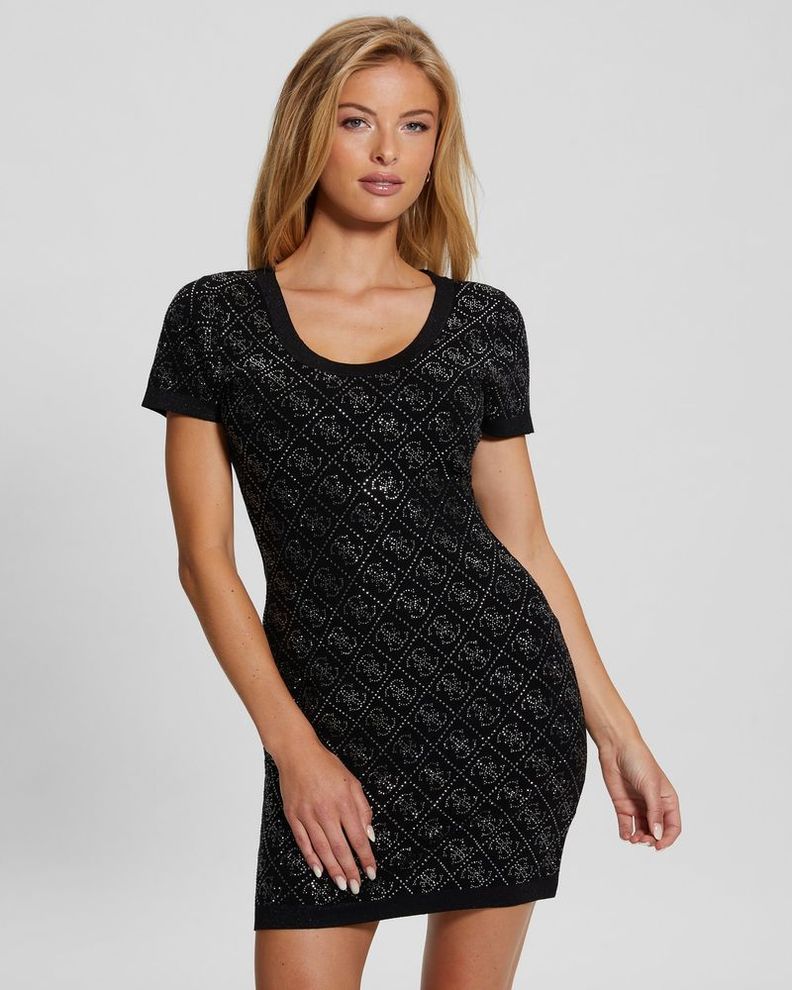 Vestido Guess Mujer Paige 4G Stones Ss Dress Swtr Negro-2