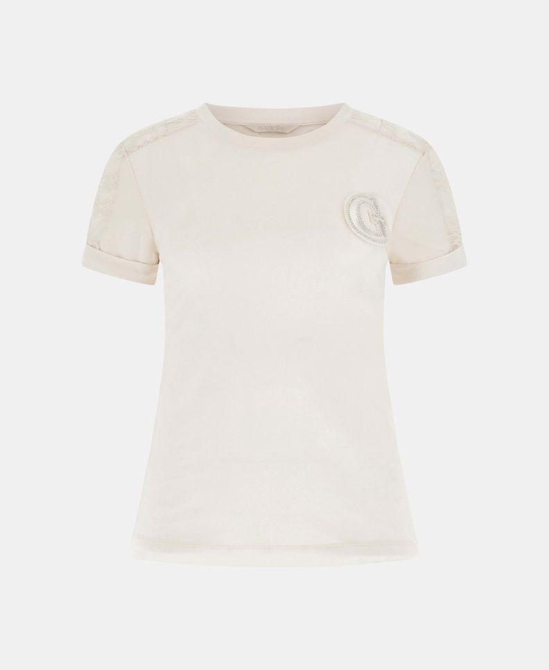 Polera Guess Mujer Ss Cn Lace Tee Beige-4