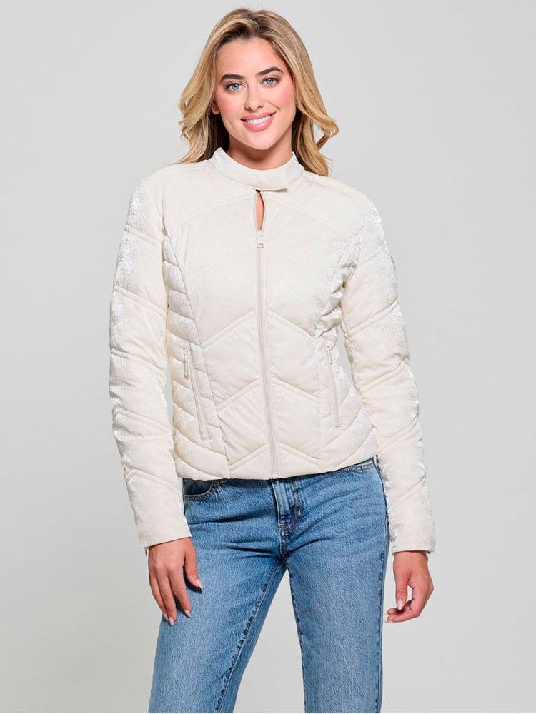 Chaqueta Guess Mujer New Vona Logo Jacket Blanco.-0
