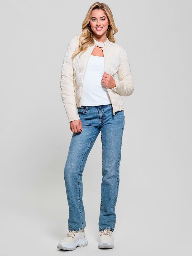 Chaqueta Guess Mujer New Vona Logo Jacket Blanco.-2