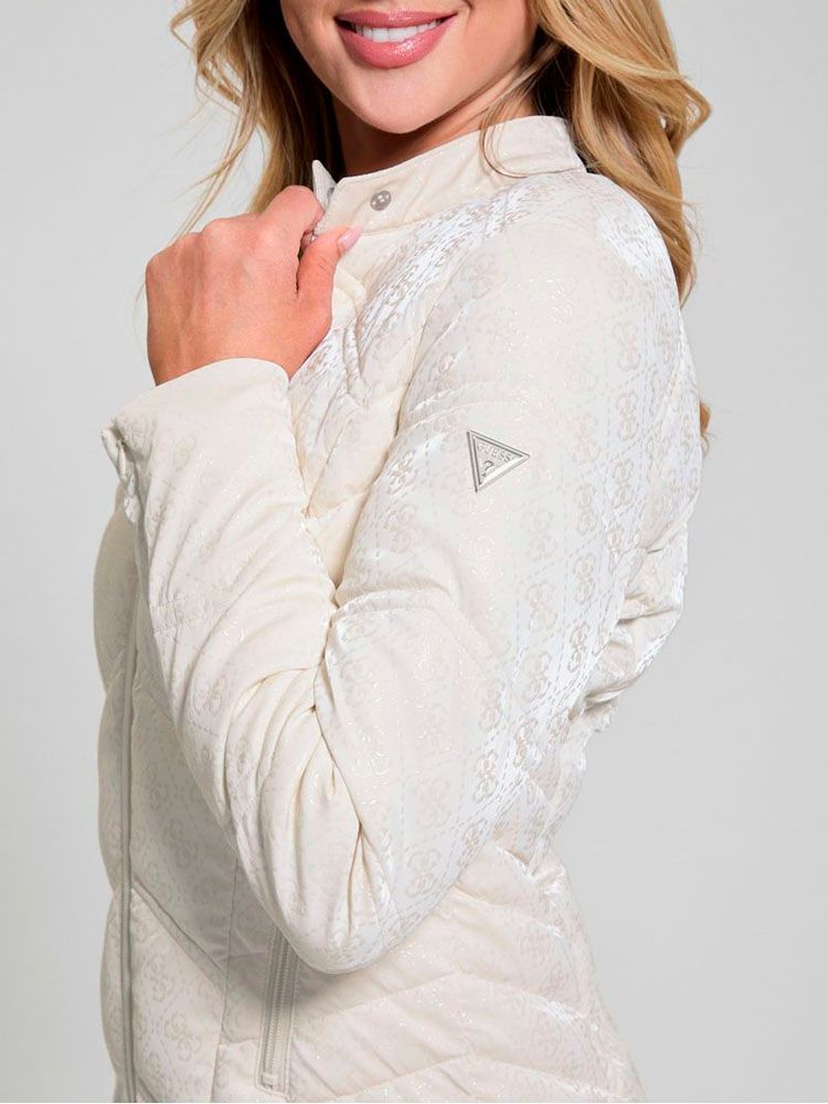 Chaqueta Guess Mujer New Vona Logo Jacket Blanco.-3