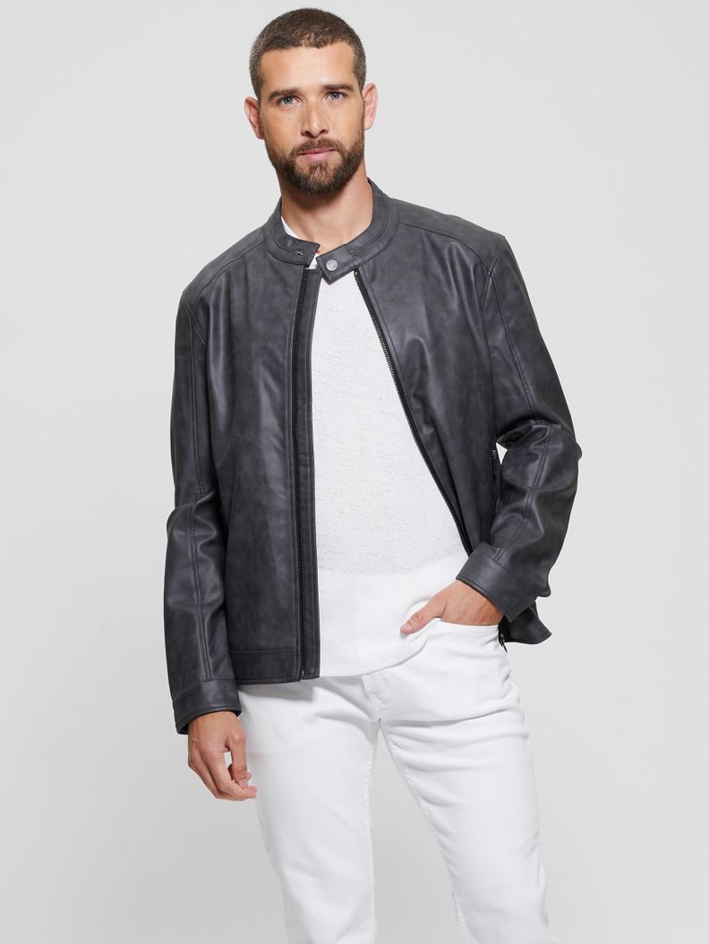 Chaqueta Guess Hombre Fitted Pu Jacket Negro-0