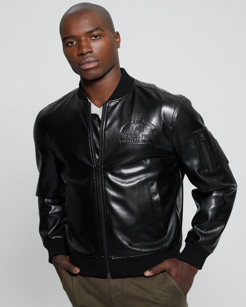 Chaqueta Guess Hombre District Faux Leather Bomber Negro-0