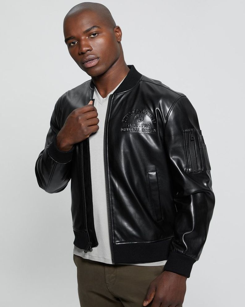 Chaqueta Guess Hombre District Faux Leather Bomber Negro-2