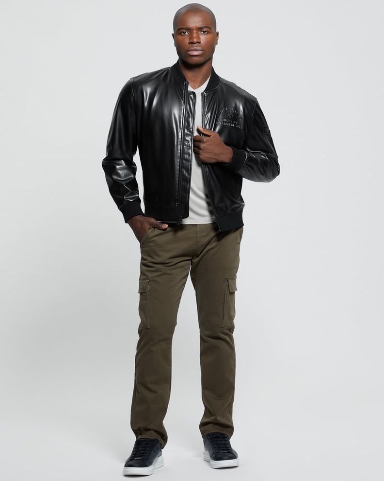 Chaqueta Guess Hombre District Faux Leather Bomber Negro-3