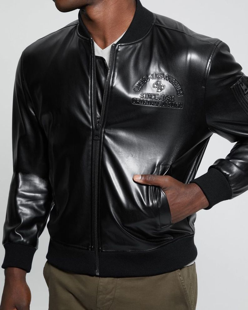 Chaqueta Guess Hombre District Faux Leather Bomber Negro-4