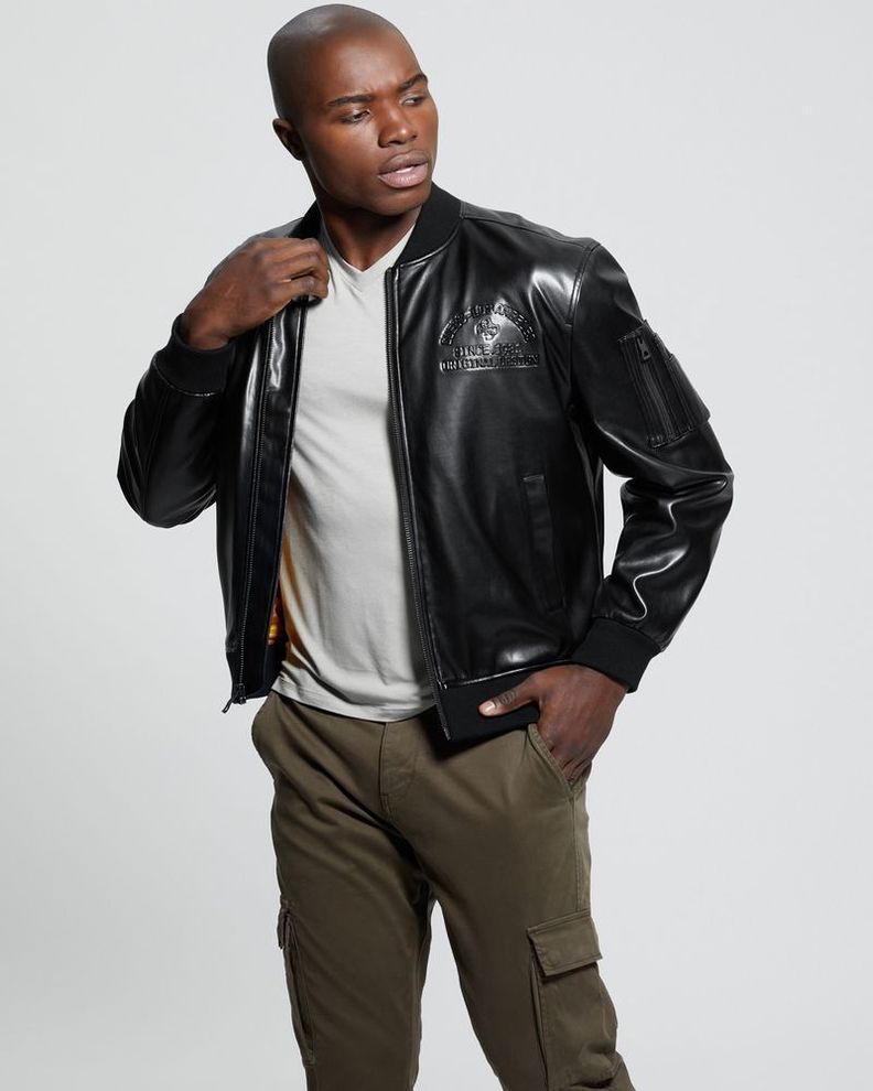 Chaqueta Guess Hombre District Faux Leather Bomber Negro-6