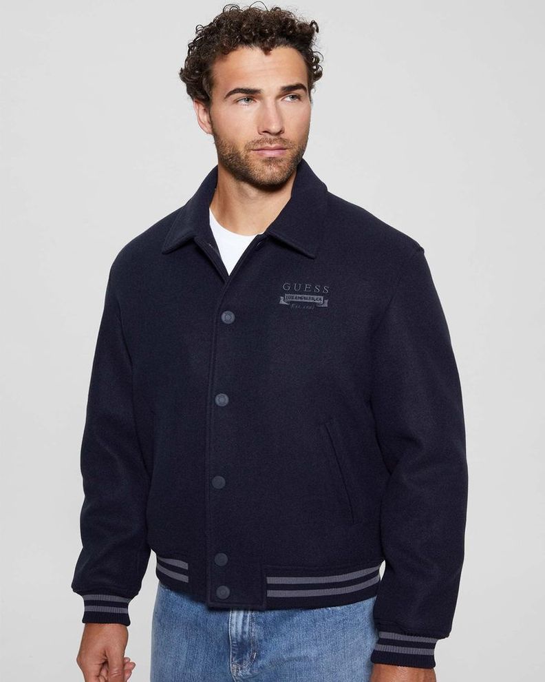 Chaqueta Guess Hombre Melton Bomber Azul-3