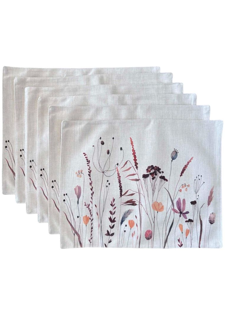 SET 6 Individuales de Lino 35x45 Tela Repelente al agua y Antimanchas mod07-0