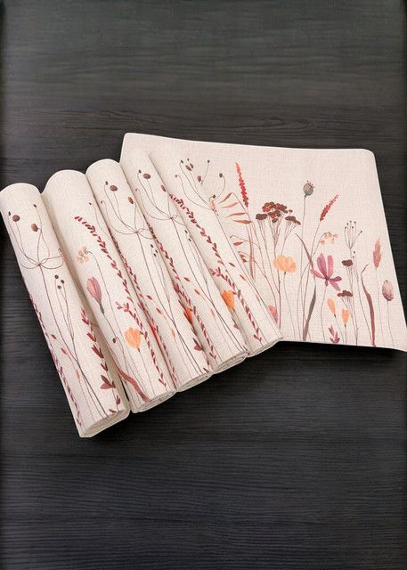 SET 6 Individuales de Lino 35x45 Tela Repelente al agua y Antimanchas mod07-2