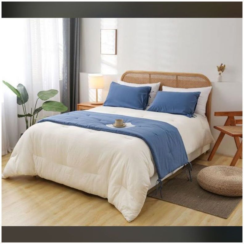 Set Piecera de Lino Azul 80 X 210 +2 fundas-2