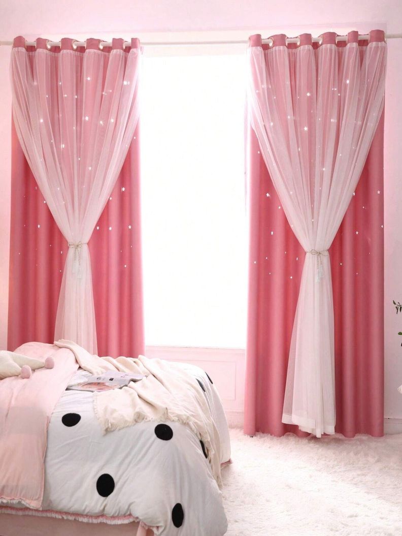 Cortinas Blackout con agujero estrella y Visillo integrado - Rosa-0