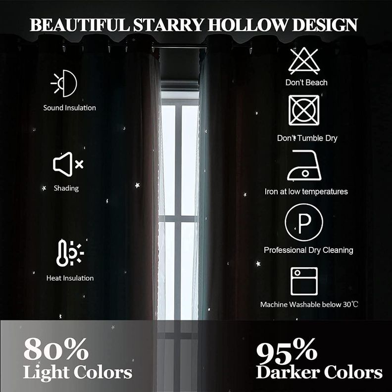 Cortinas Blackout con agujero estrella y Visillo integrado - Rosa-1