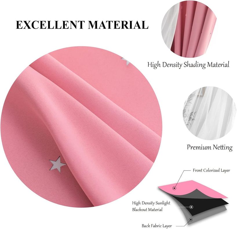Cortinas Blackout con agujero estrella y Visillo integrado - Rosa-2