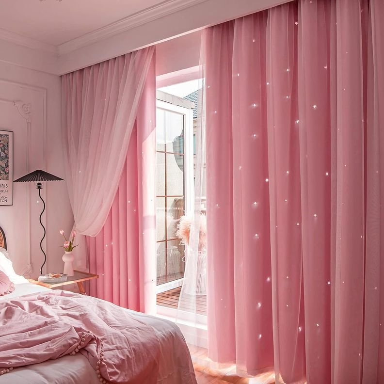 Cortinas Blackout con agujero estrella y Visillo integrado - Rosa-3