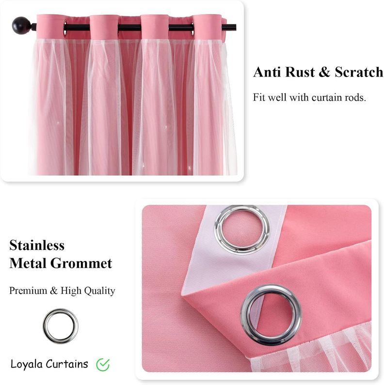 Cortinas Blackout con agujero estrella y Visillo integrado - Rosa-4