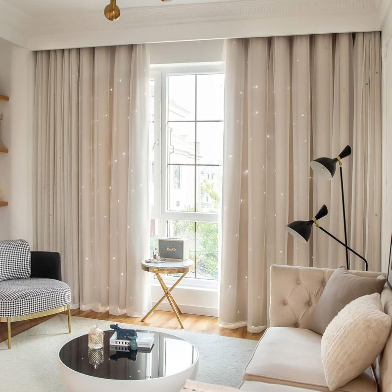 Cortinas Blackout con agujero estrella y Visillo integrado - Beige-0