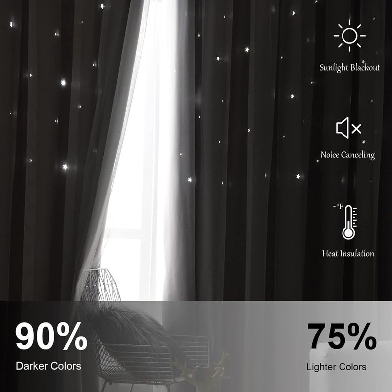 Cortinas Blackout con agujero estrella y Visillo integrado - Beige-1