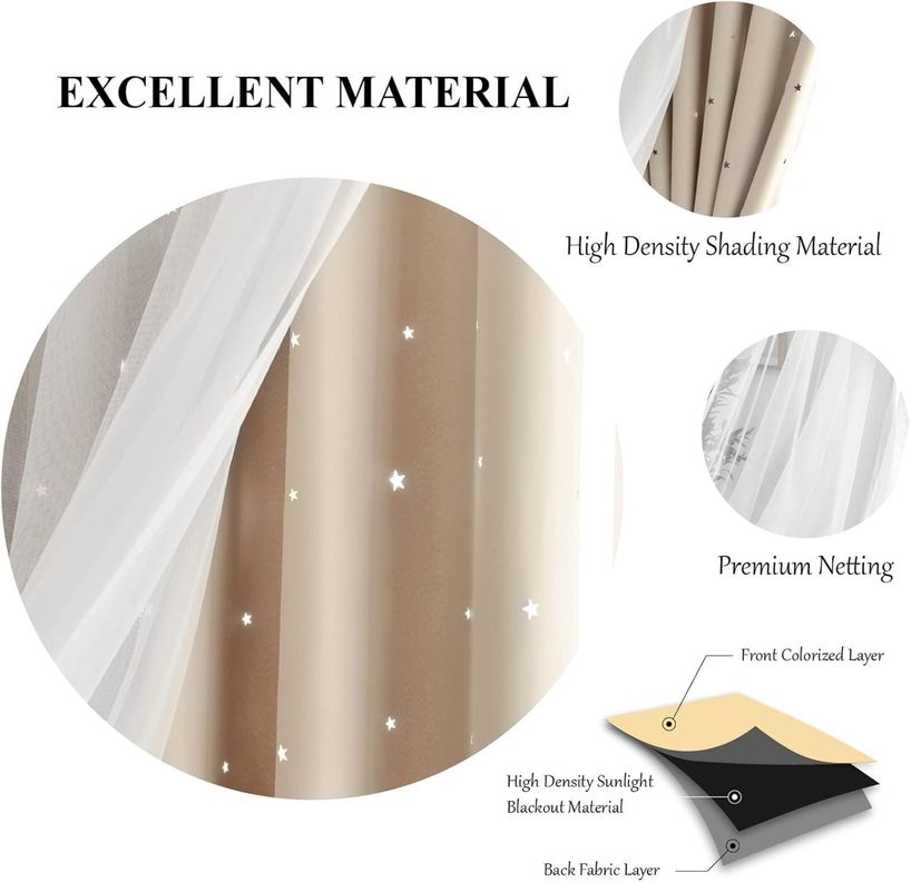 Cortinas Blackout con agujero estrella y Visillo integrado - Beige-2