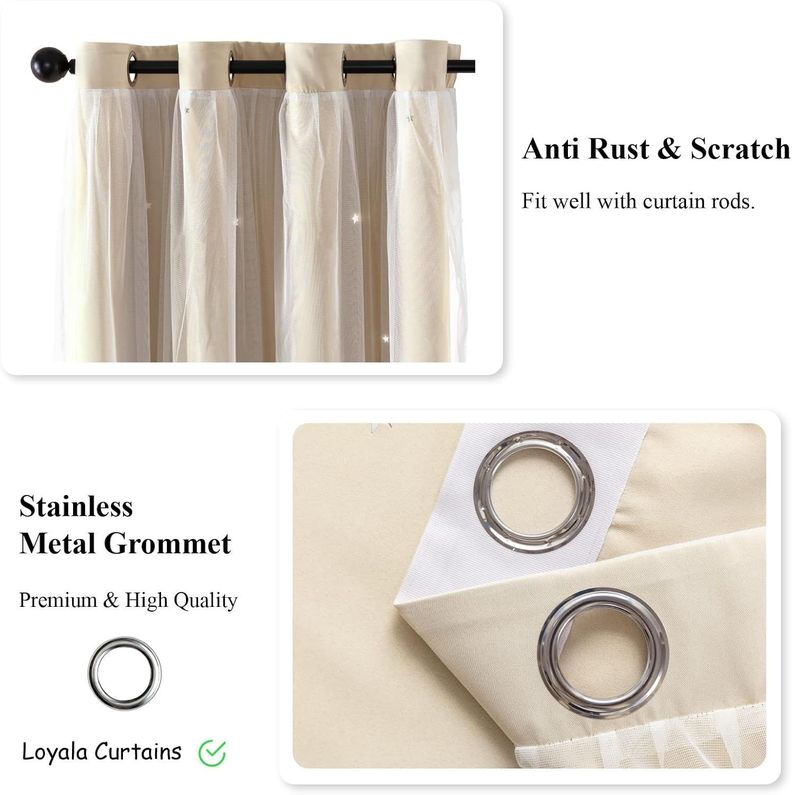 Cortinas Blackout con agujero estrella y Visillo integrado - Beige-3