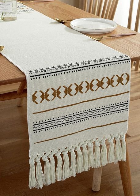 Camino De Mesa de Lino Tejido Con Diseño 35*180cm mod07-1