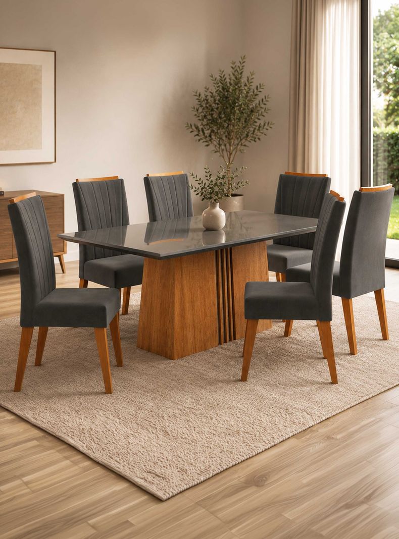 Juego de comedor 6 sillas Glamour Vidrio Gris Gris [ 20 ]
